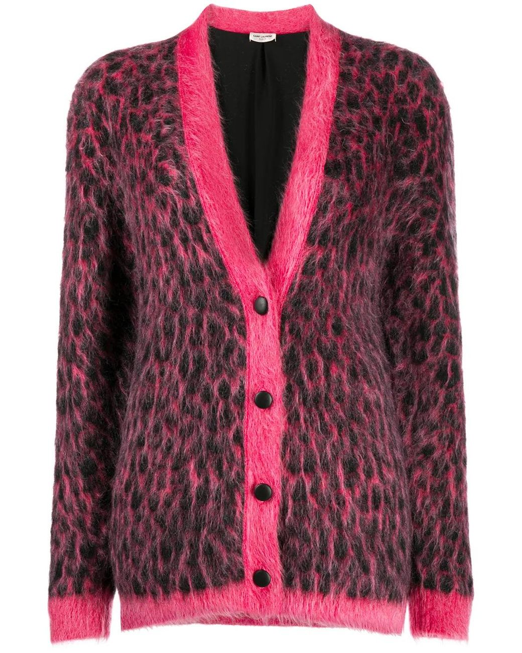 Saint Laurent Pink Brushed Leopard-print Wool Cardigan