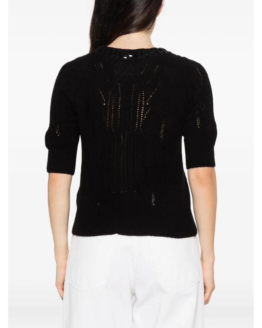 Ermanno Scervino Black Cable-Knit Short-Sleeve Sweater