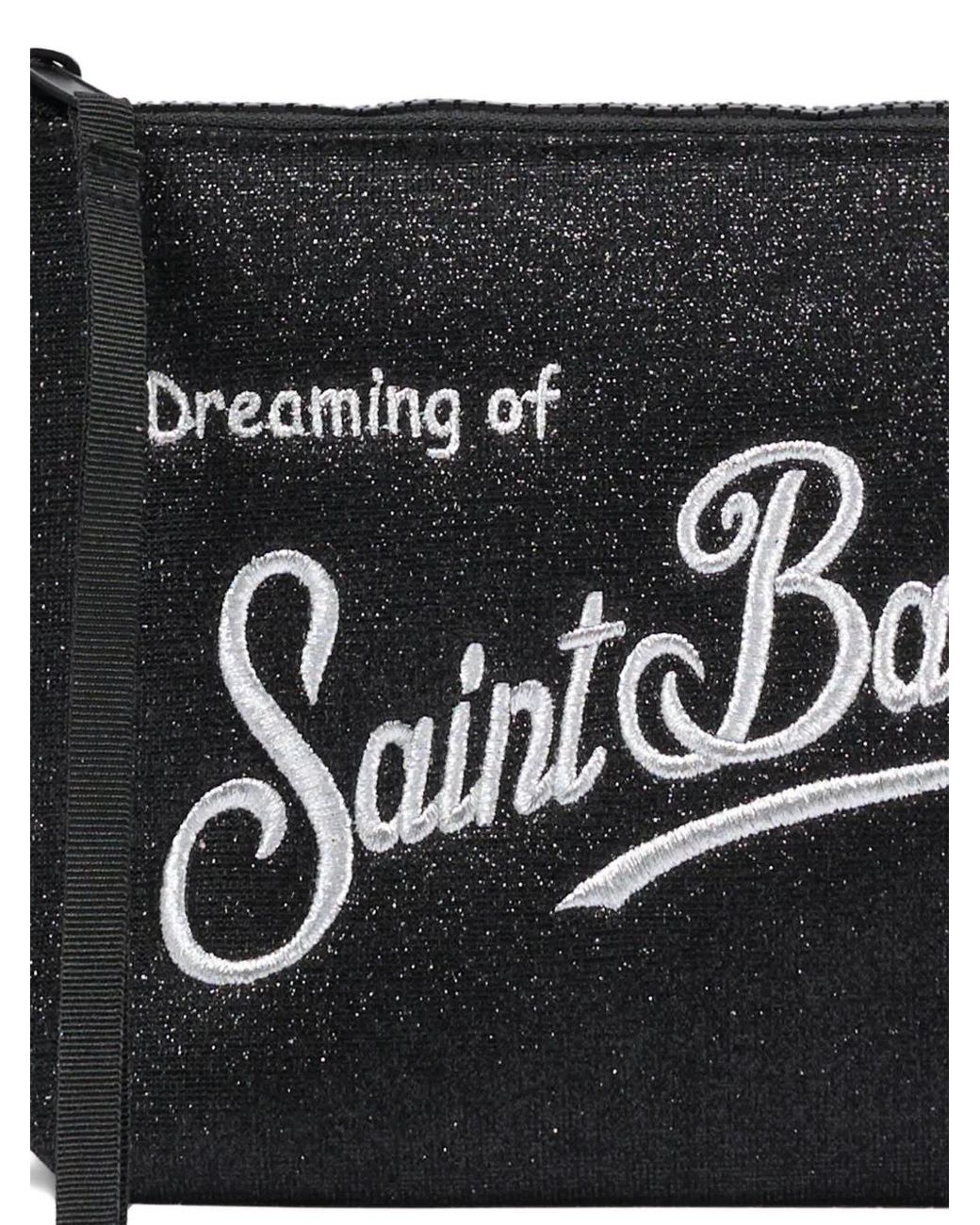 Mc2 Saint Barth Black Aline Glitter-Effect Embroidered Clutch Bag