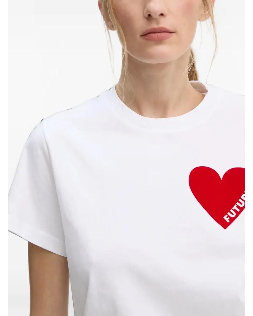 From Future White Heart-Motif T-Shirt