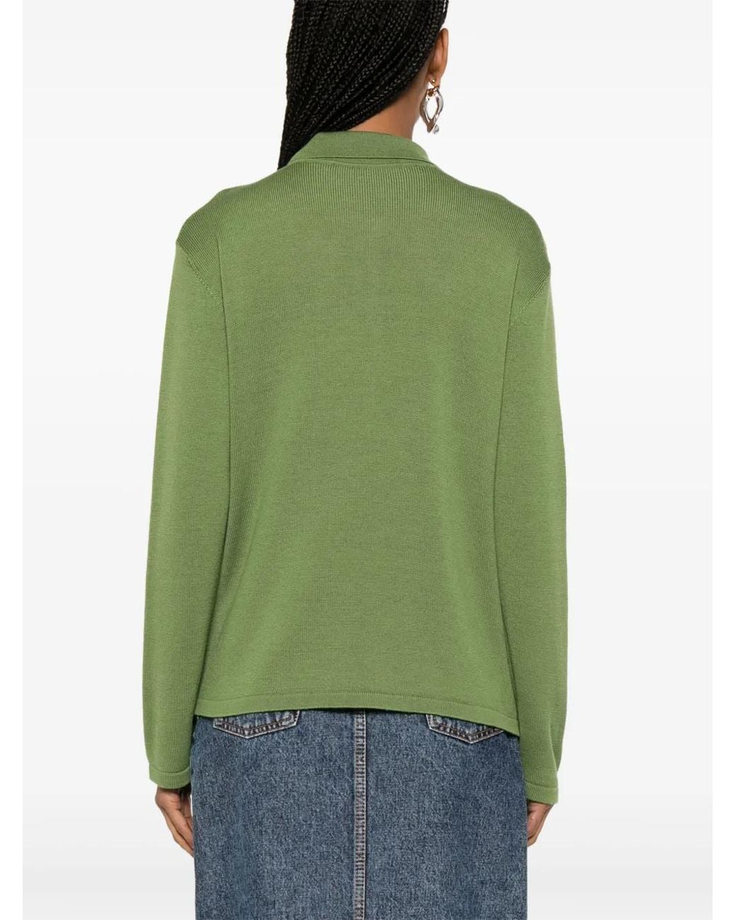 NAMACHEKO Green Bird Feather Polo Top