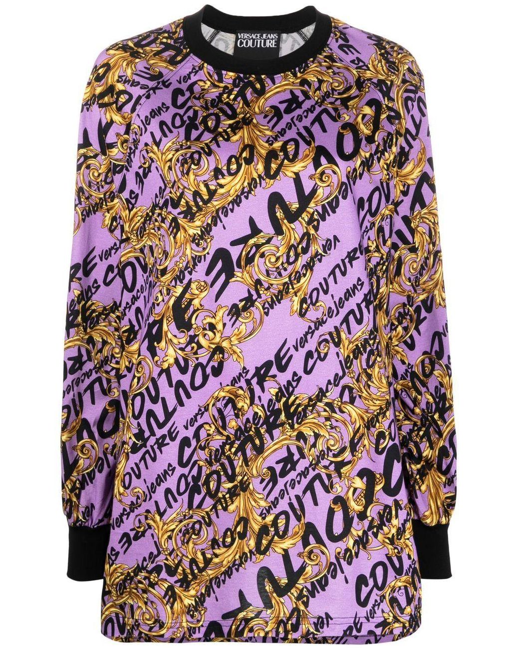 Versace Jeans Couture Denim Barocco Logo-print Jumper Dress in Purple | Lyst