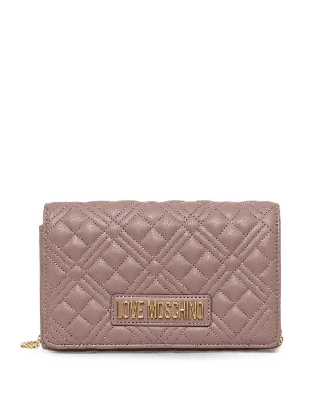 Love Moschino Gray Logo-Lettering Quilted Crossbody Bag