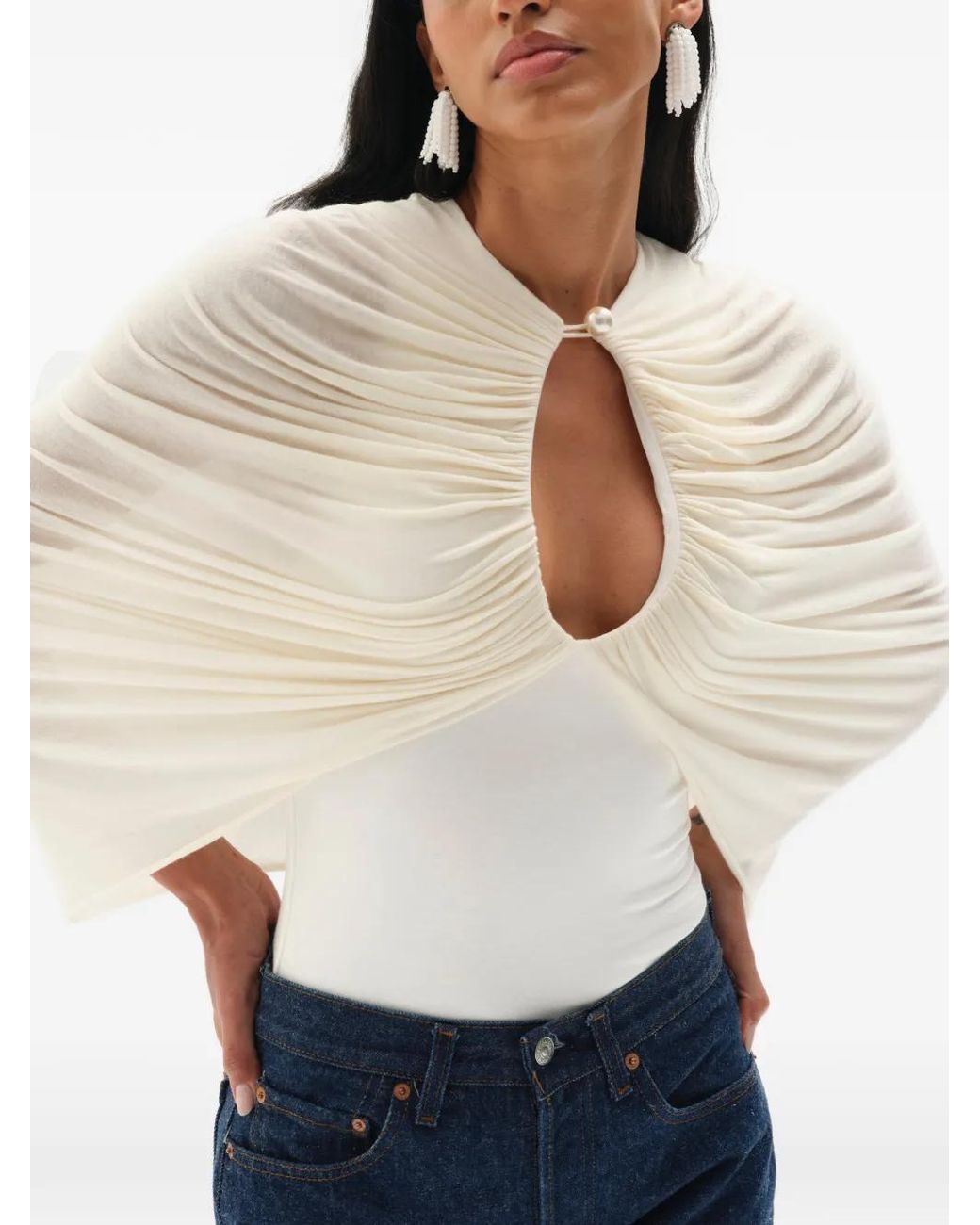 MANURI White Kokon Draped Blouse