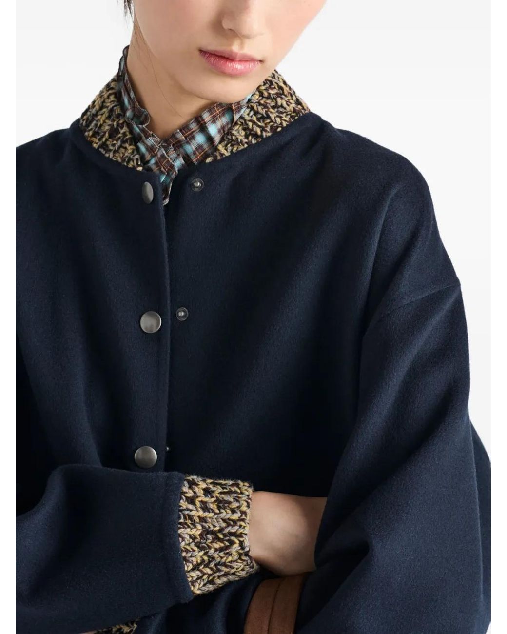 Prada Blue Wool-Cashmere Bomber Jacket
