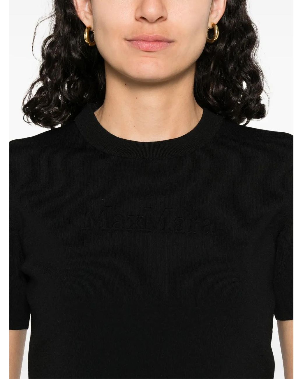 Max Mara Black Adelio Crepe T-Shirt With Logo