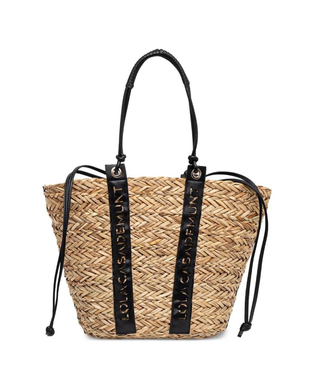 Lola Casademunt Black Logo-Perforated Interwoven Beach Bag