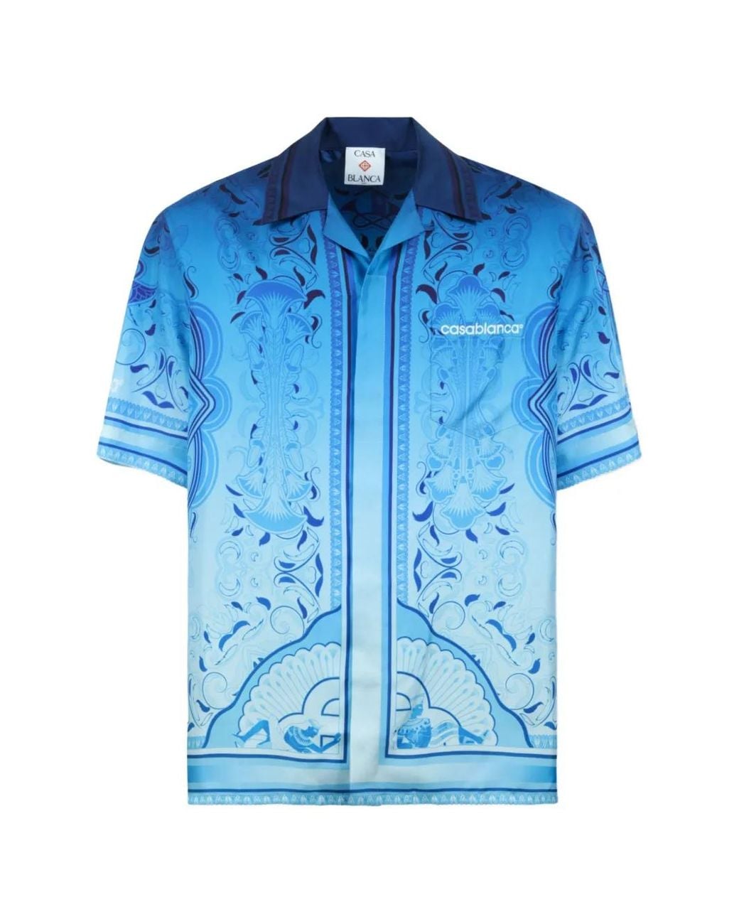 Casablanca Blue Gradient Egyptian Rug Short-Sleeve Silk Shirt for men