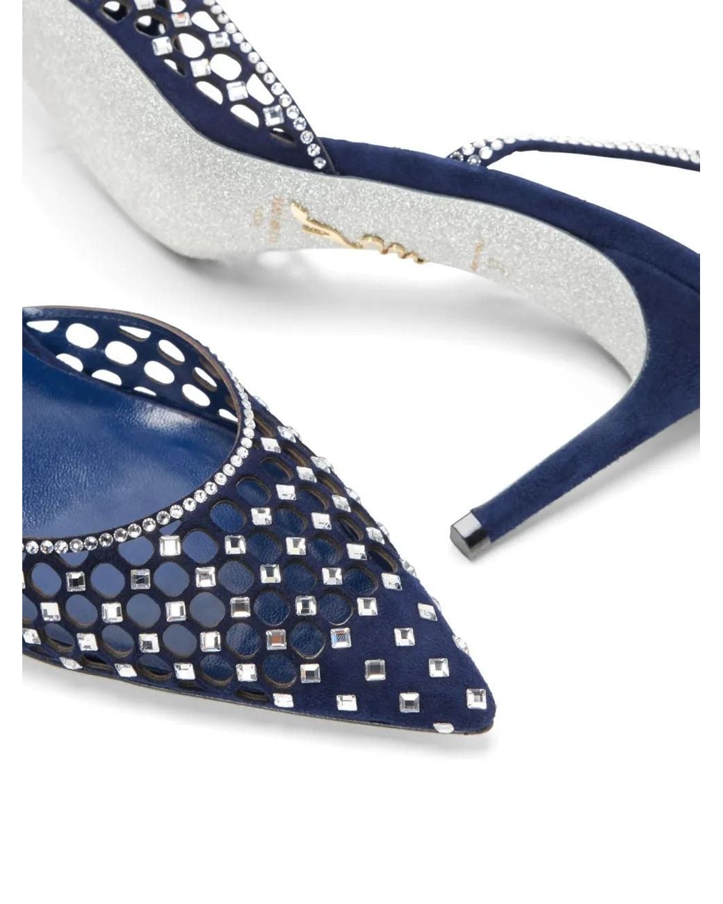 Rene Caovilla Blue Carrie Suede Slingback Pumps