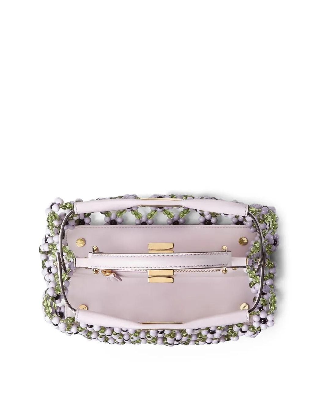 Fendi White Peekaboo Mini Leather And Beaded Bag