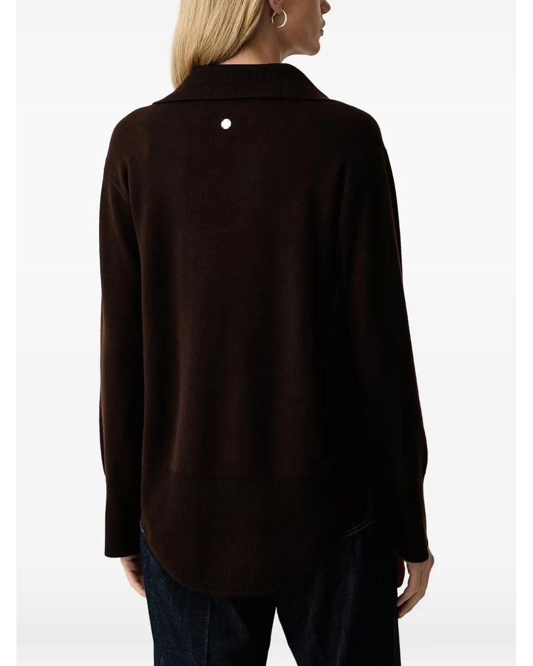 Silvian Heach Black Spread-Collar Curved-Hem Sweater