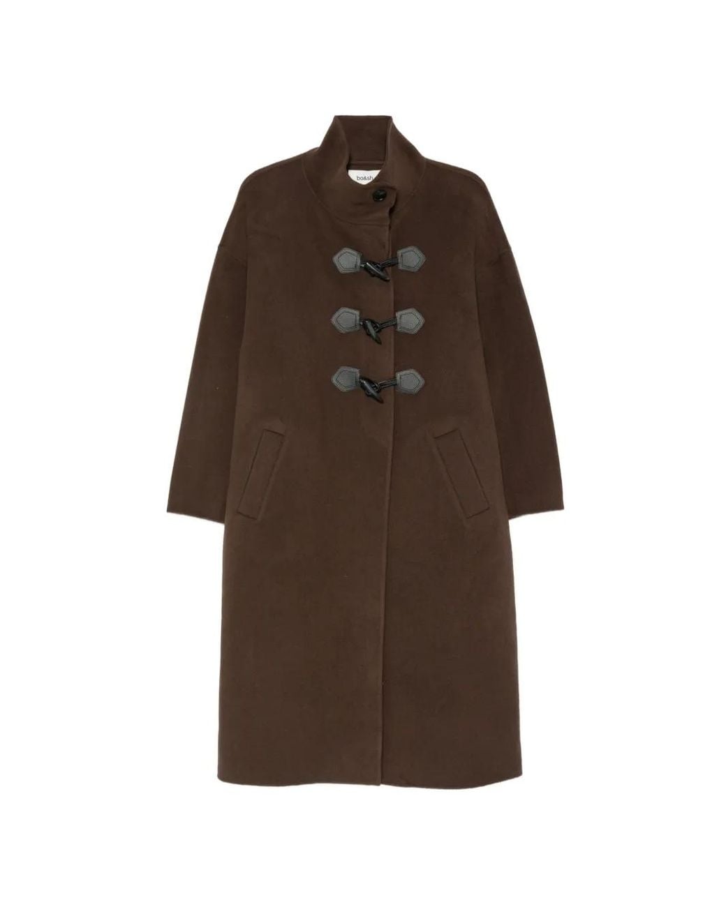 Ba&sh Brown Kaya Toggle-Fastening Funnel-Neck Coat