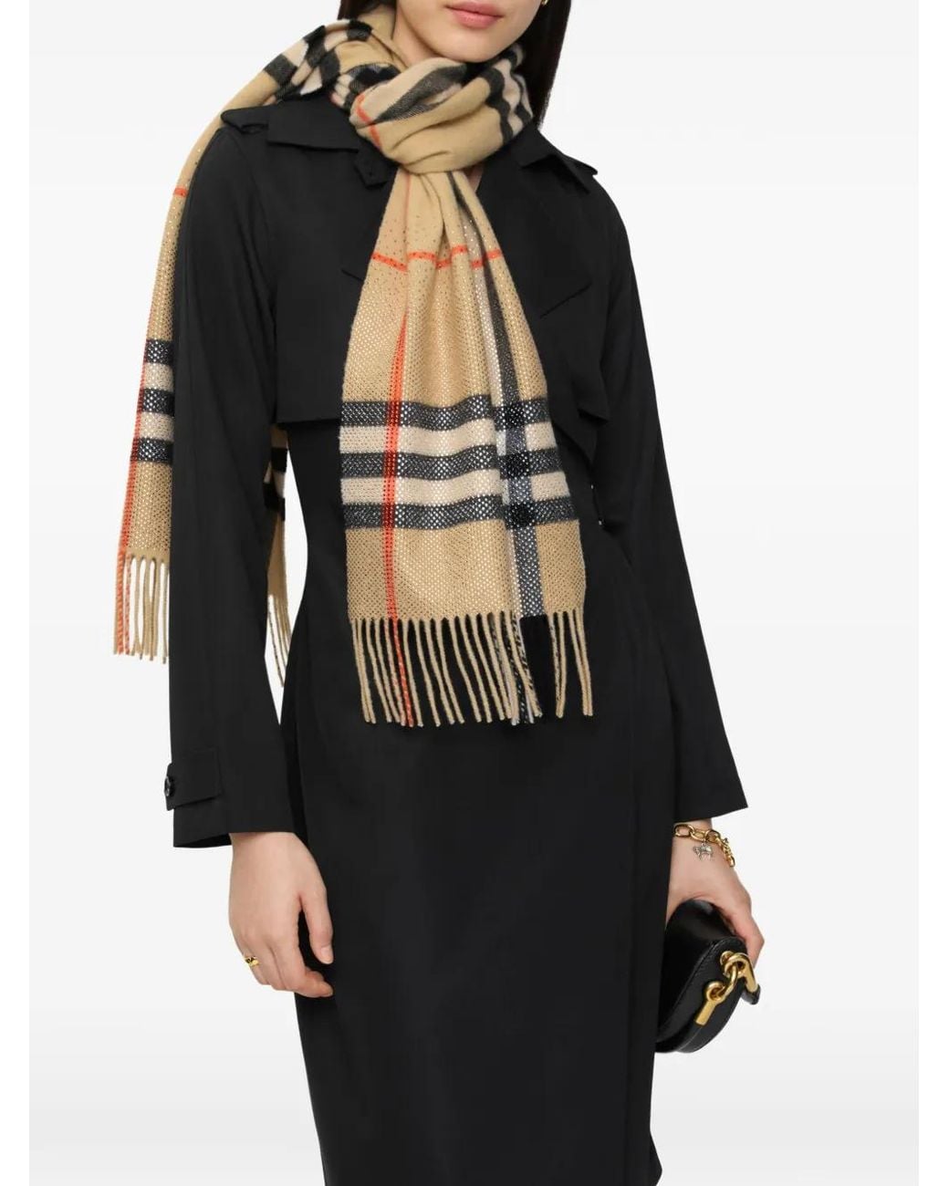 Burberry Natural Crystal Gradient Check Cashmere Scarf