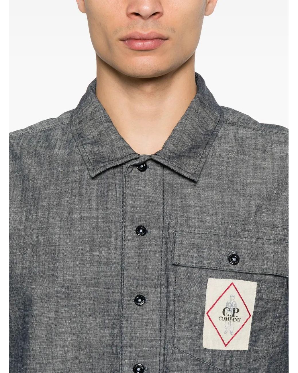 C P Company Gray Logo-Patch Shirt for men