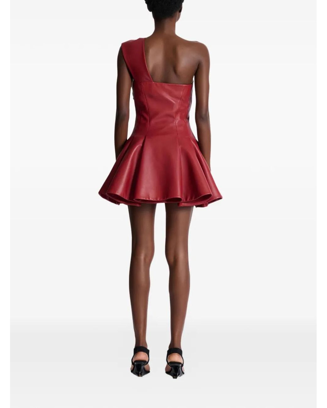 Balmain Red Smooth Leather One-Shoulder Dress