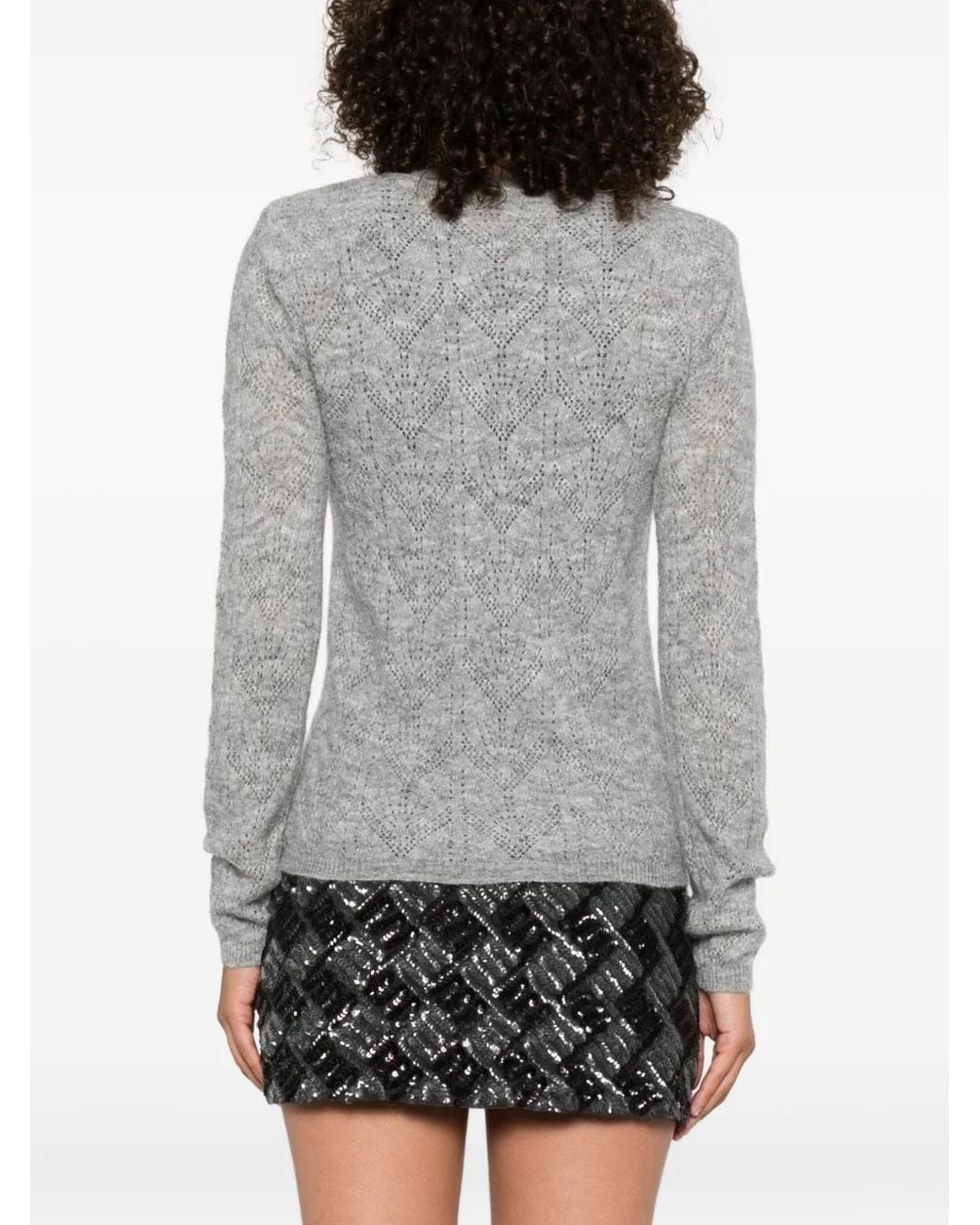P.A.R.O.S.H. Gray Long-Sleeved Knit Sweater With Intricate Lace Pattern