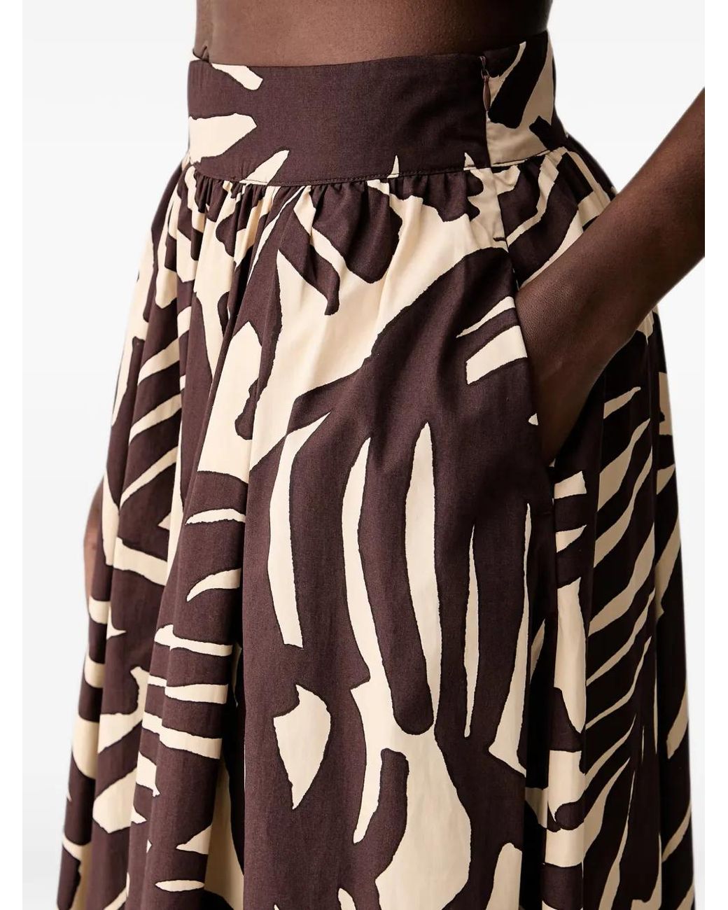 Benetton Black Leaf-Print Pleated A-Line Midi Skirt