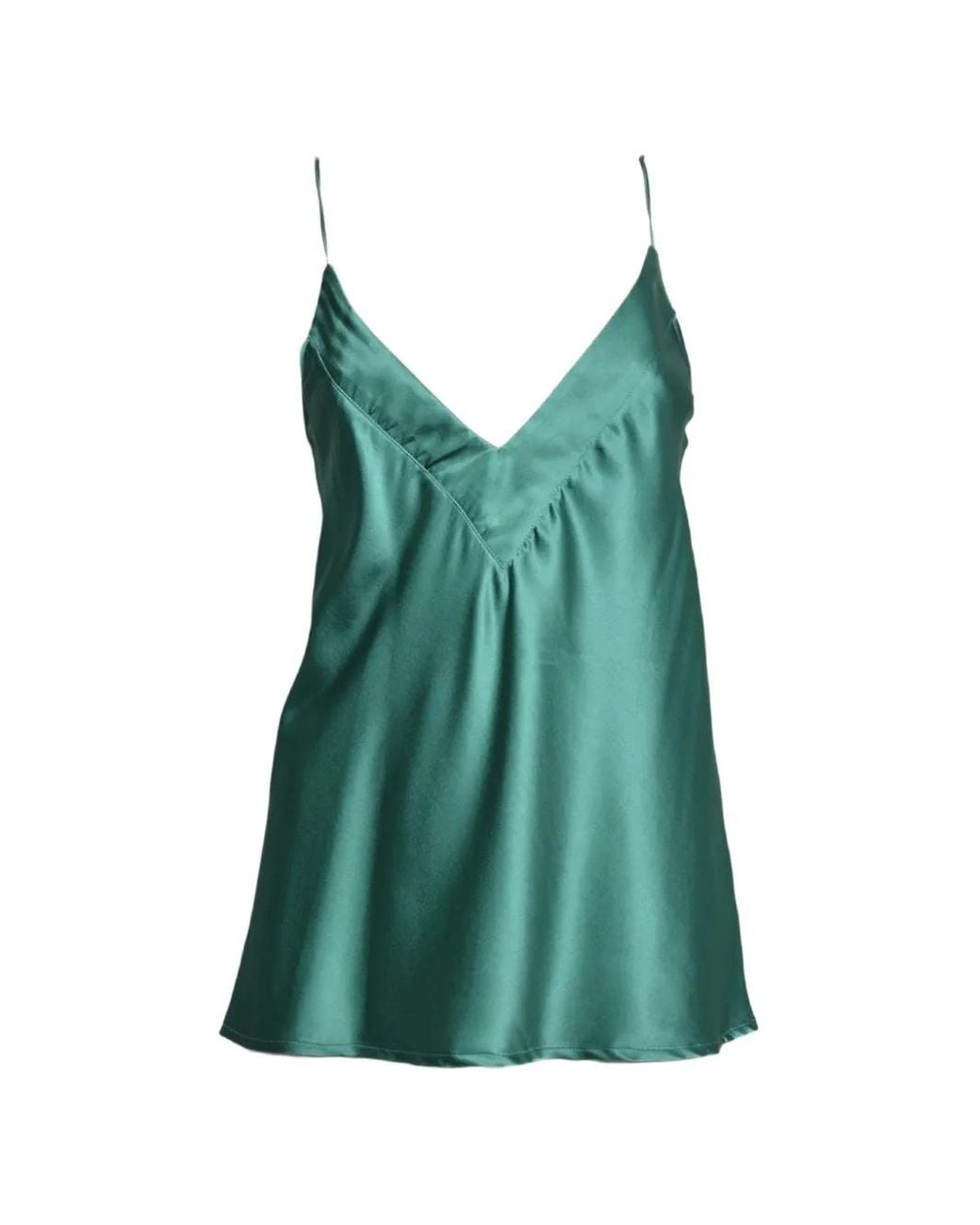 SOLOTRE Green Satin-Finish V-Neck Top