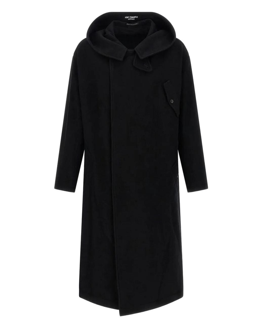 Yohji Yamamoto Black Hooded Snap Coat for men