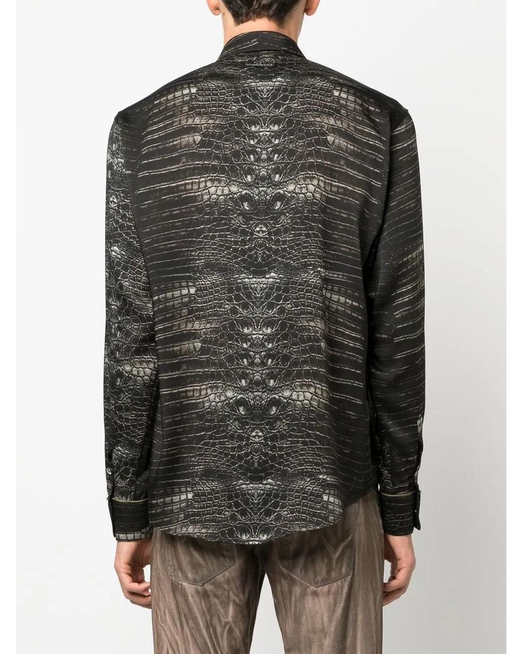Roberto Cavalli Gray Snakeskin-Print Button-Up Shirt for men