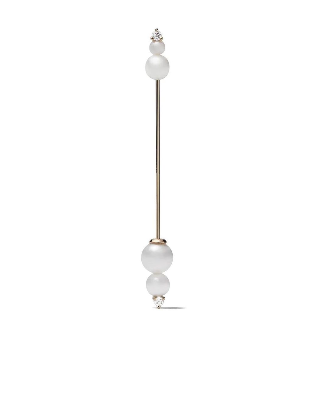 Mizuki White 14Kt Sea Of Beauty Kanzashi Pearl Diamond Long Single Earring