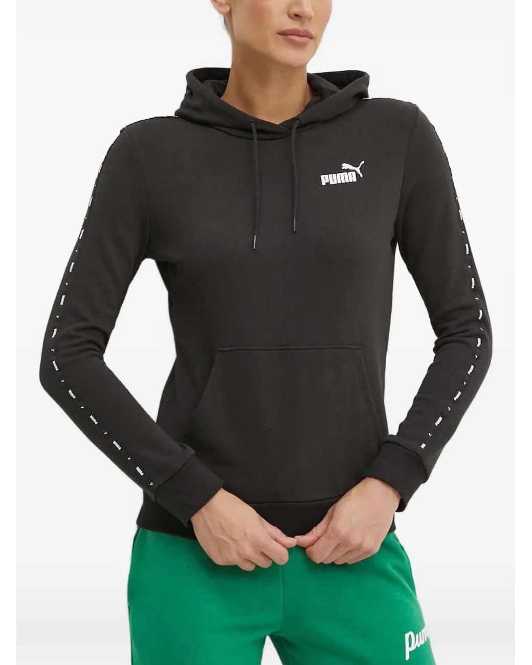 PUMA Gray Logo-Print Tape-Detail Hoodie
