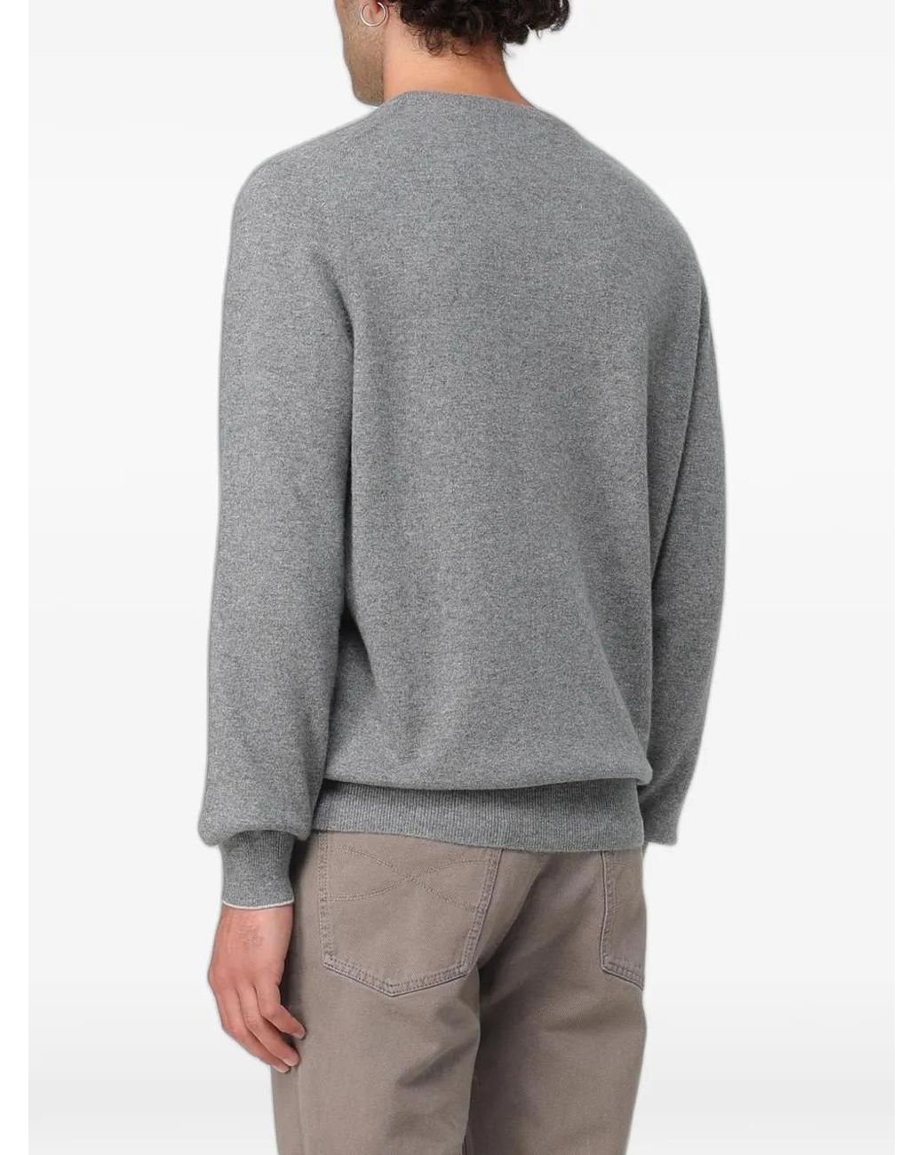 Brunello Cucinelli Gray Cashmere Crew-Neck Sweater for men