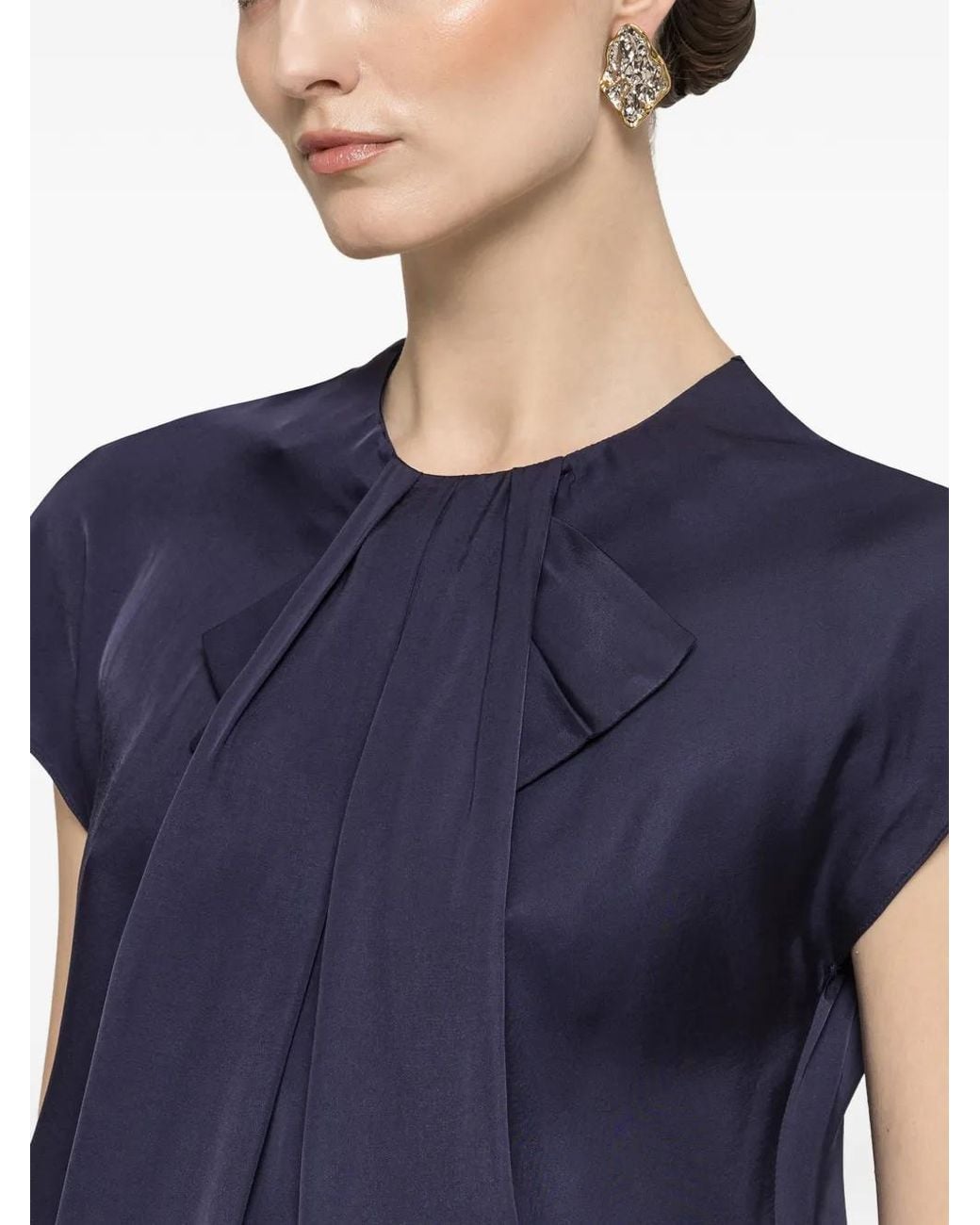 Nissa Blue Pleat-Detail Viscose Top