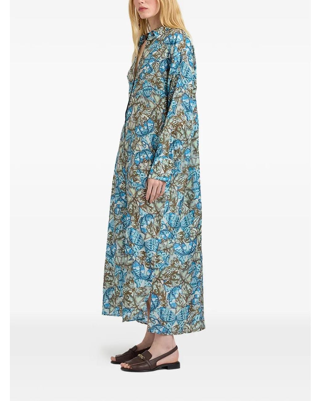 Momoní Blue Jau Printed Silk Midi Dress