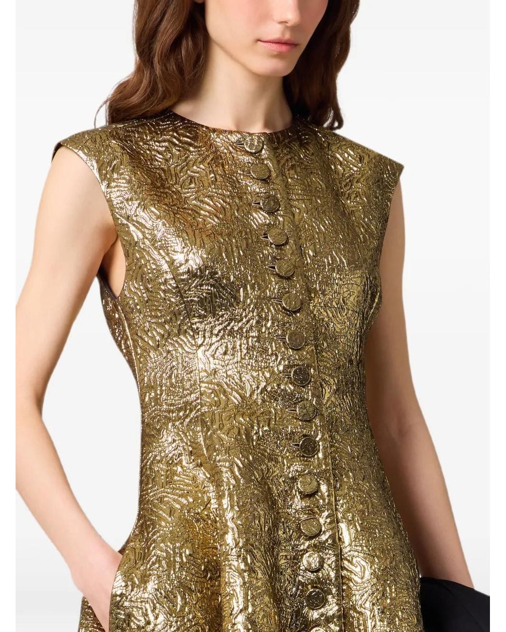 MSGM Green Button-Down Textured-Finish Mini Dress