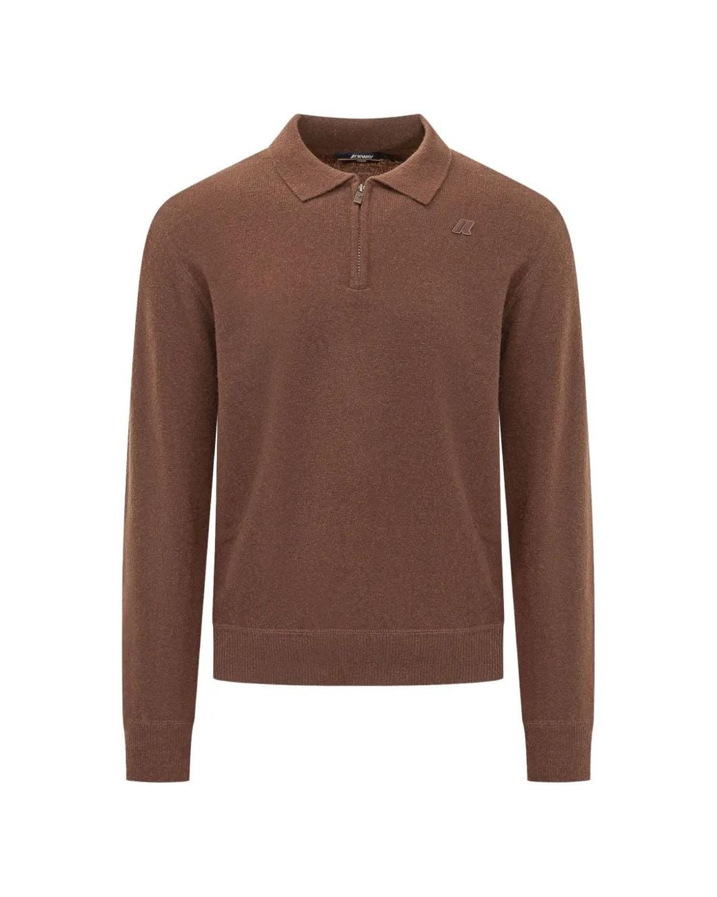 K-Way Brown Quarter-Zip Polo-Collar Sweater for men