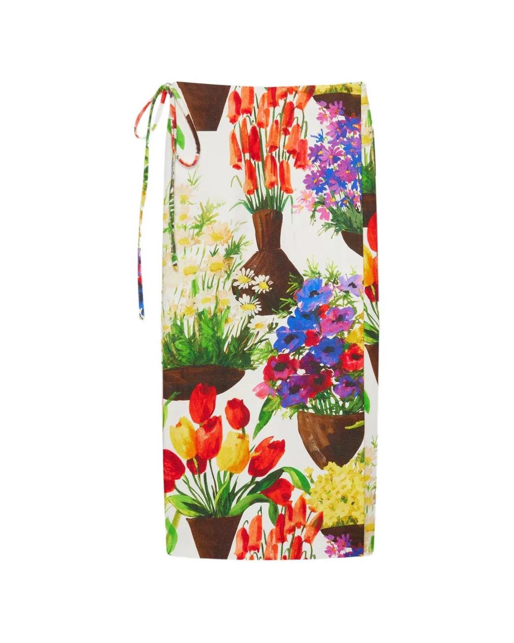 MSGM White Floral-Print Midi Skirt