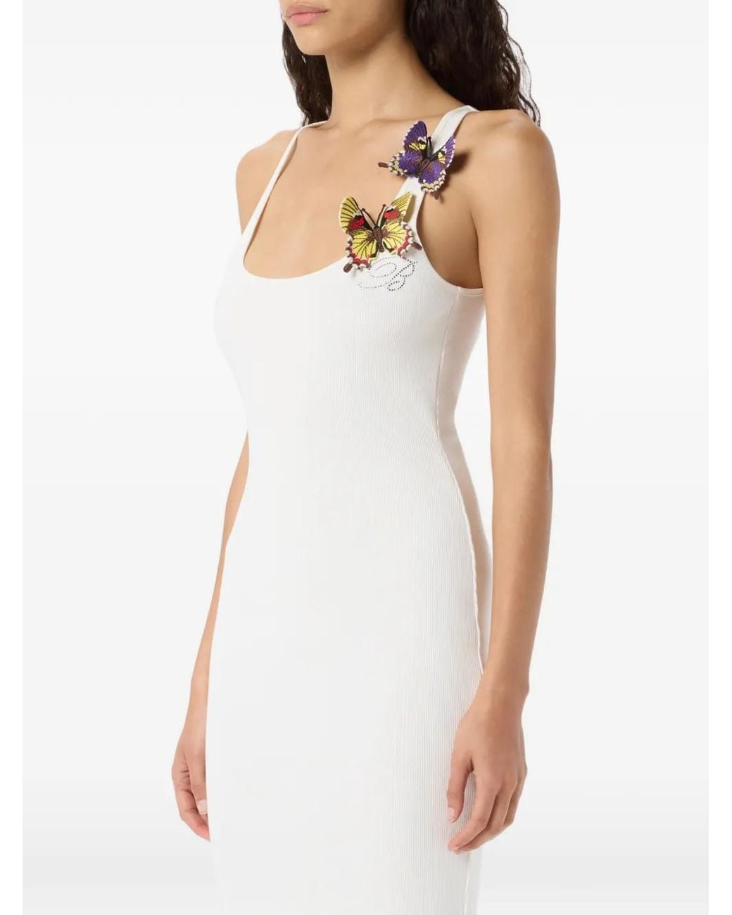 Blumarine White Butterfly-Appliqué Midi Dress