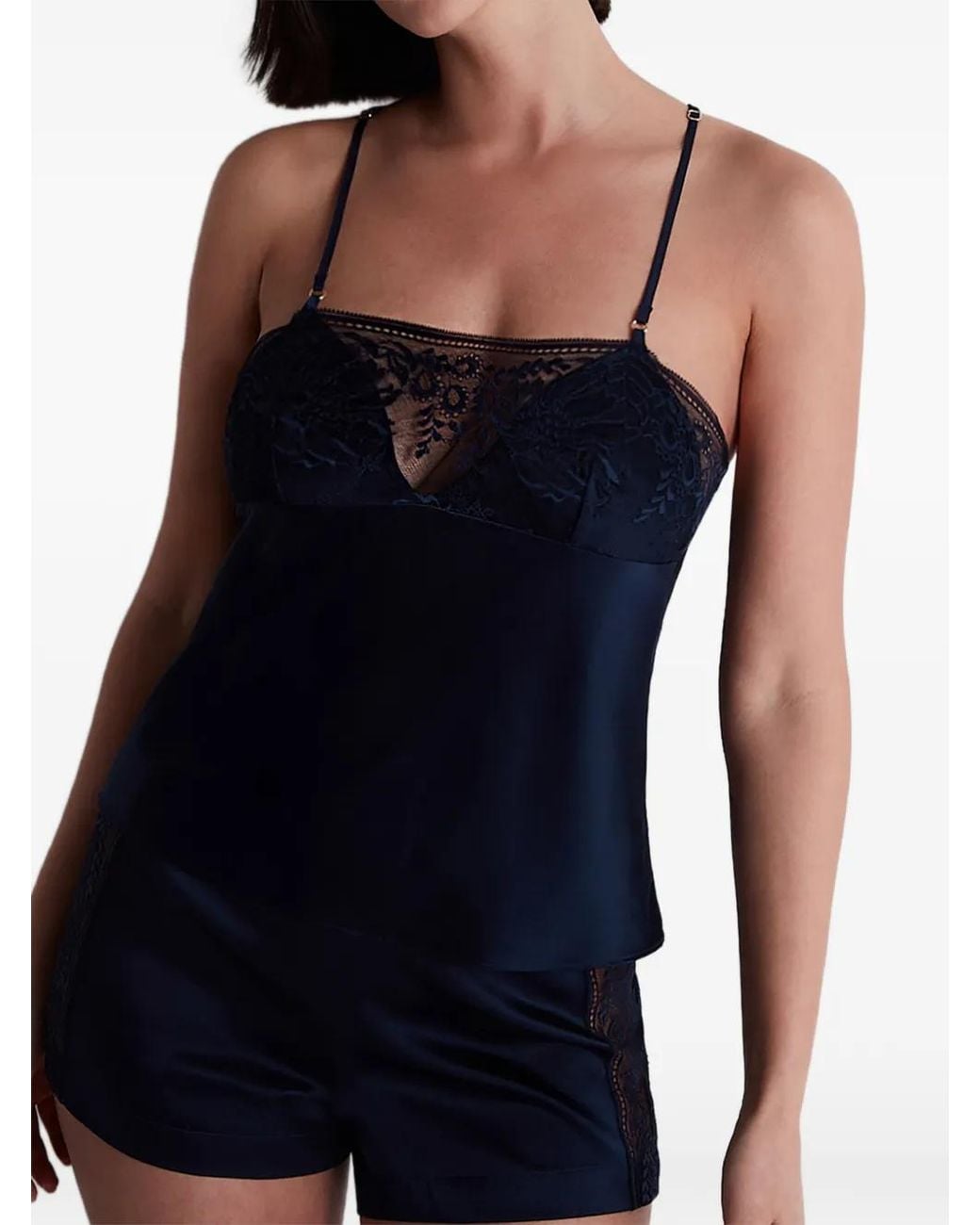 Aubade Blue Midnight Whisper Lace-Trim Pajamas Top