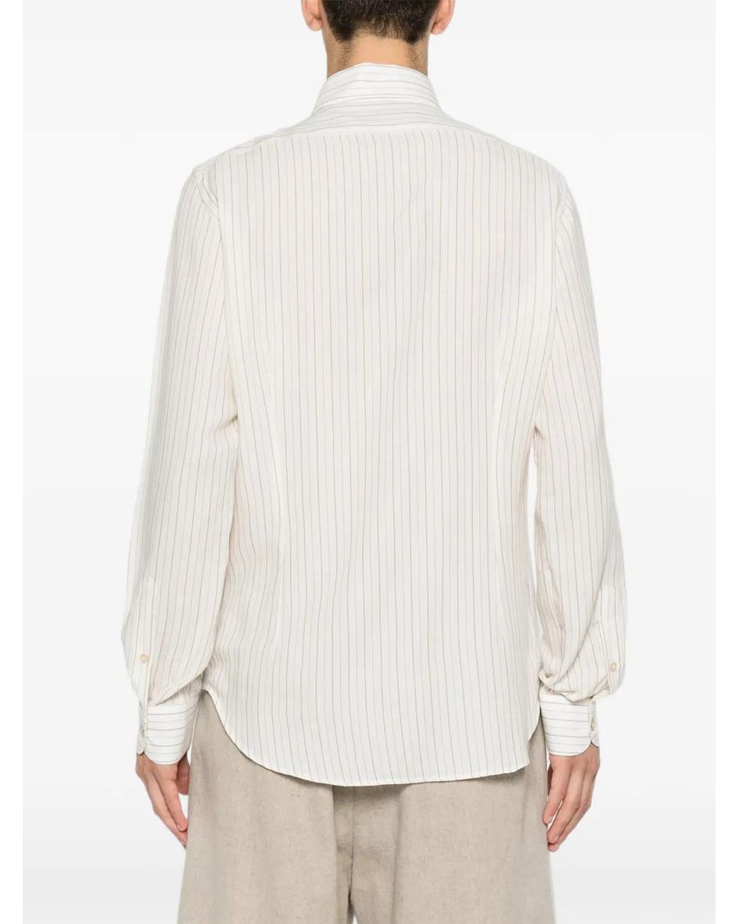 Eleventy White Stripe Long-Sleeve Shirt for men