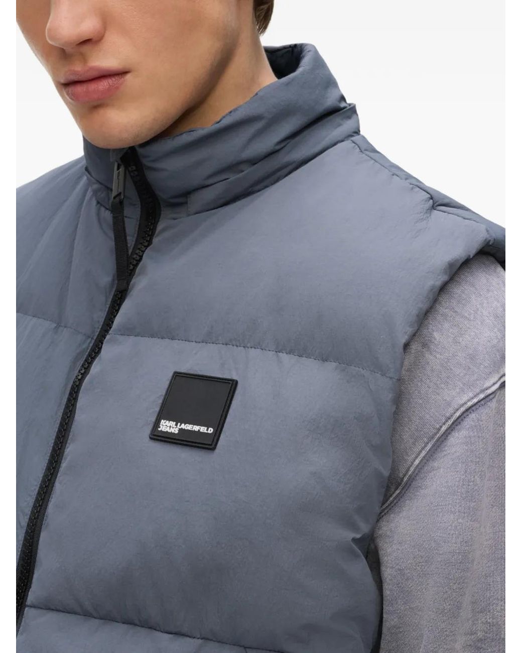 Karl Lagerfeld Blue Hooded Puffer Vest for men