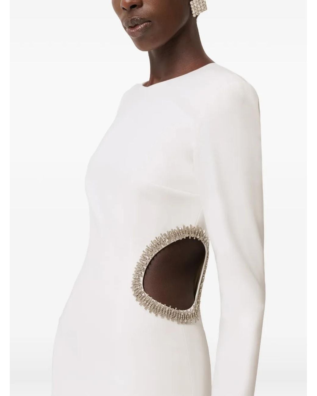 Nissa White Crystal-Embellished Cut-Out Maxi Dress