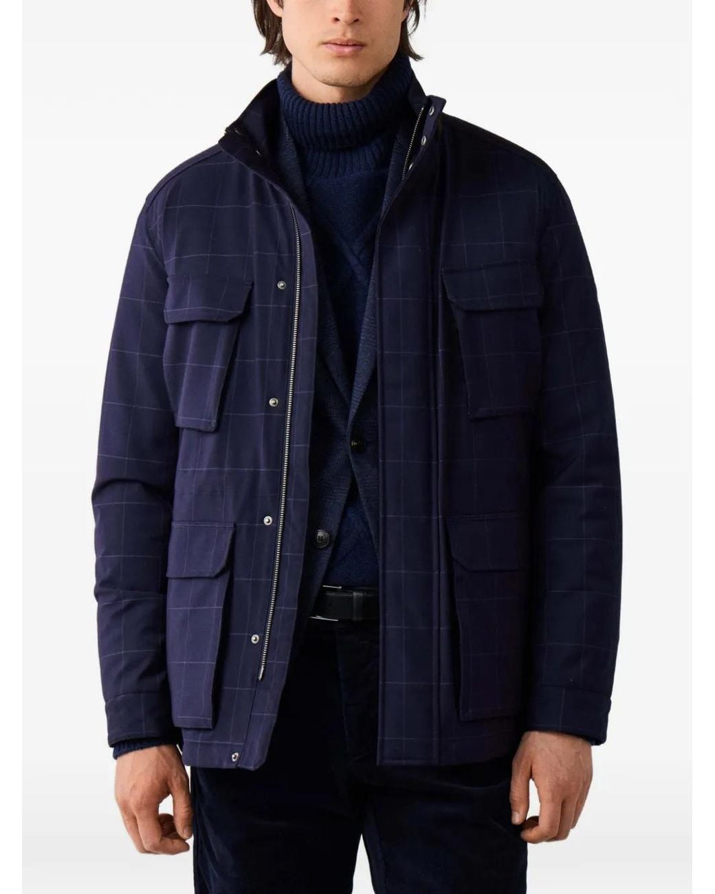 Hackett Blue Velo-Speed Windowpane-Check Jacket for men