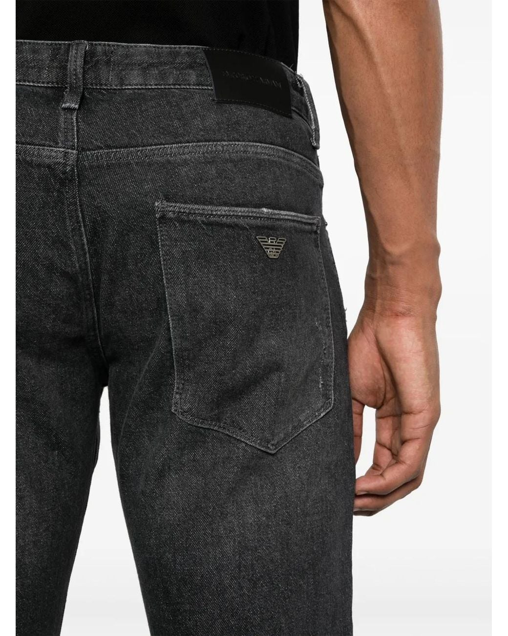 Emporio Armani Gray Slim-Fit Distressed Jeans for men