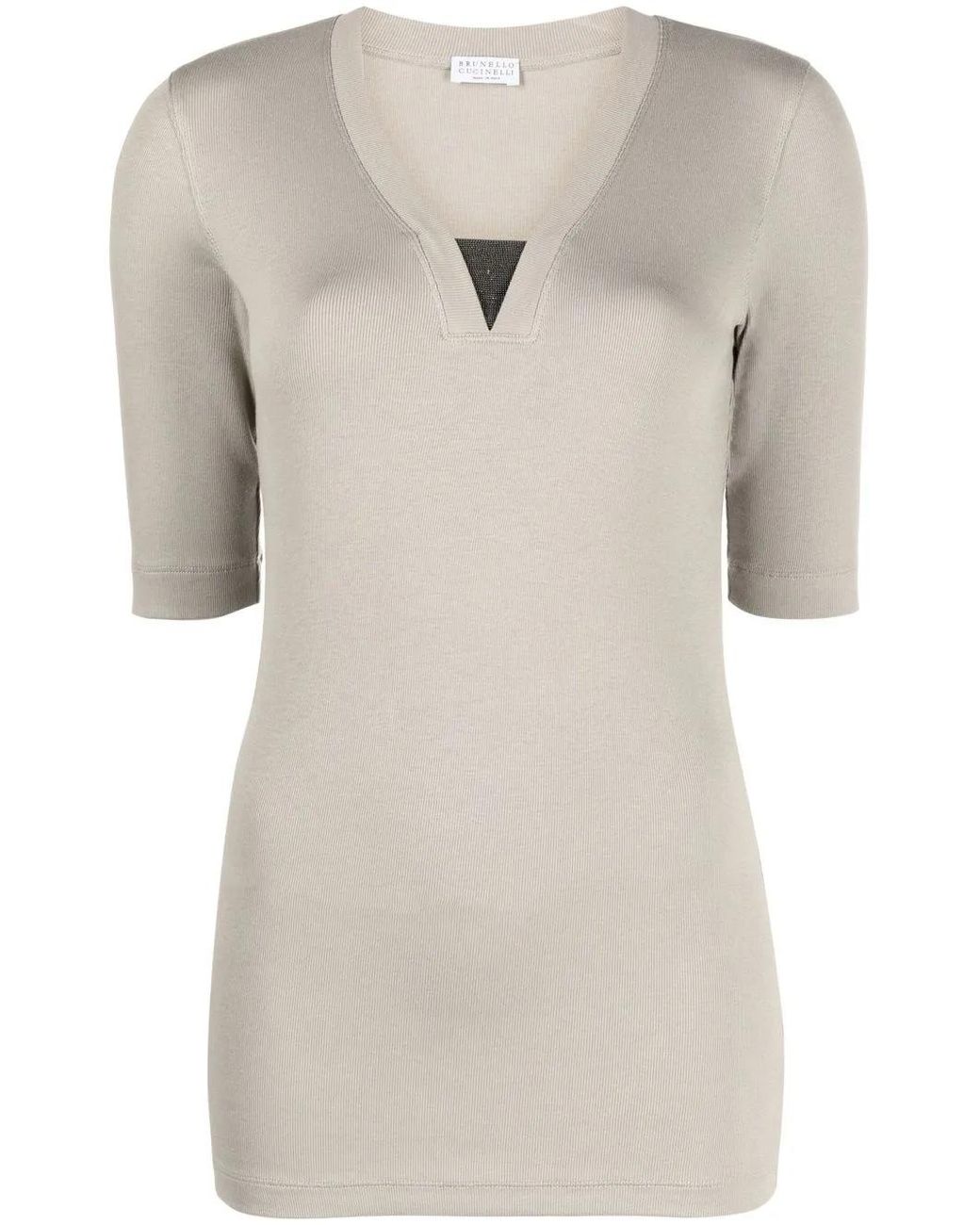 Brunello Cucinelli Natural V-Neck Short Sleeve T-Shirt