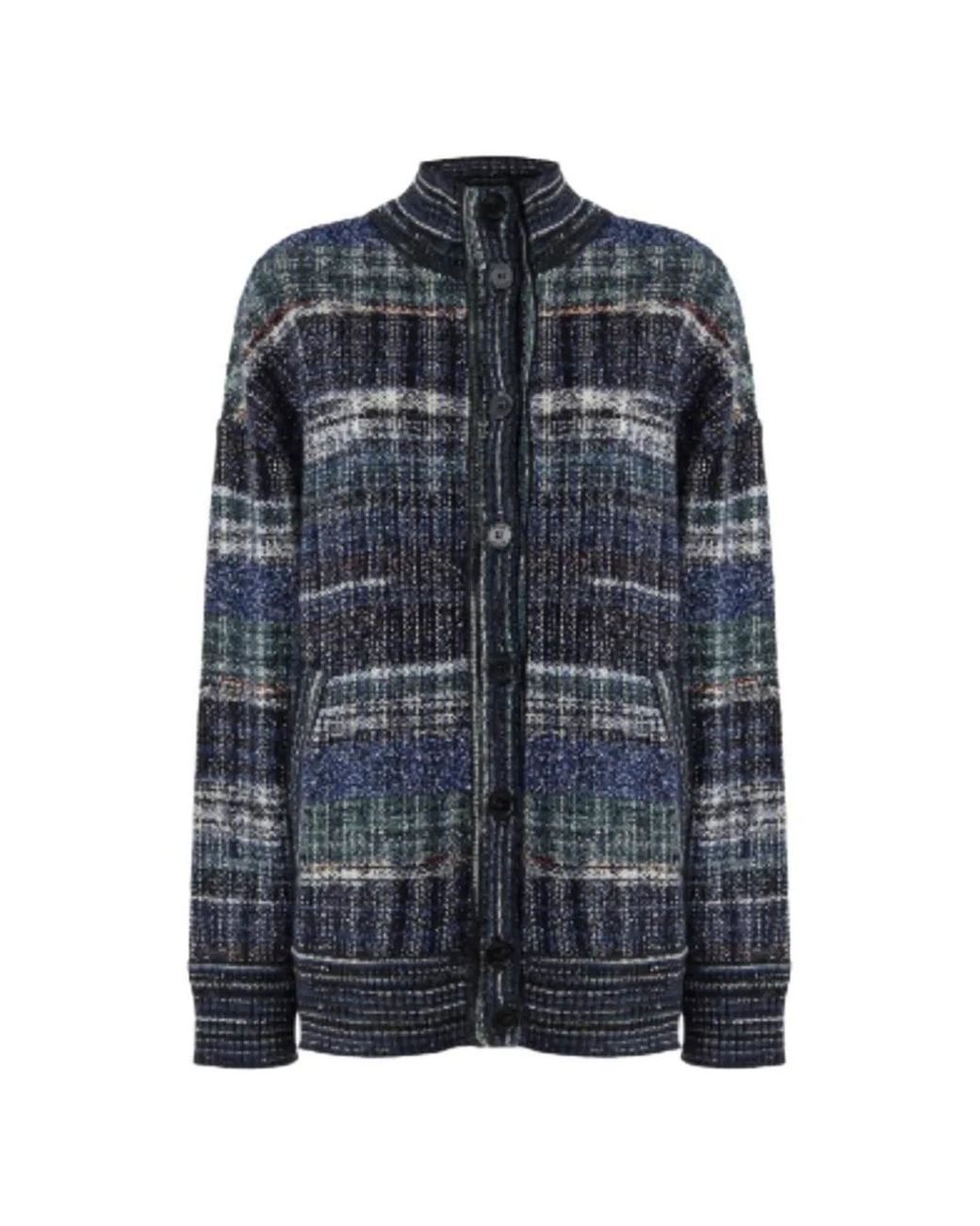Missoni Blue Oversized Wool-Blend Check Cardigan