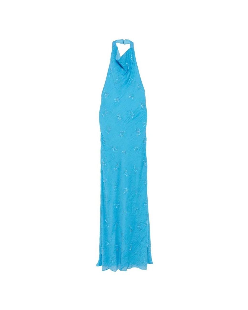 Staud Blue Roselle Beaded Halterneck Maxi Dress