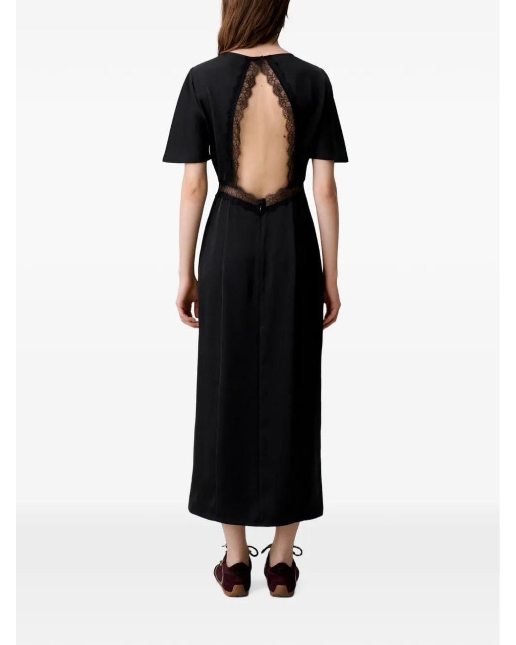 Claudie Pierlot Black Satin Lace Open-Back Dress
