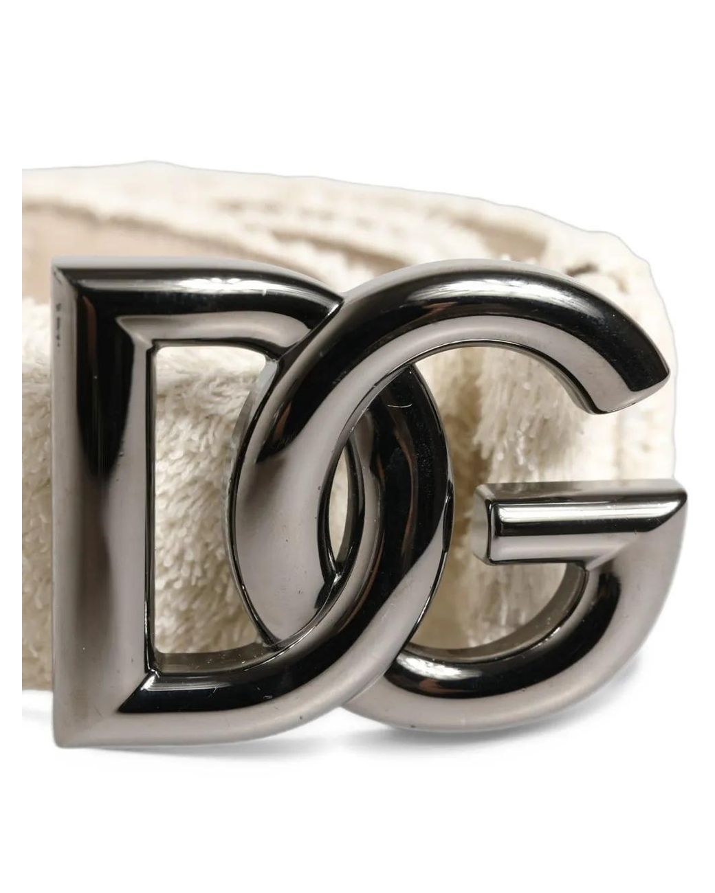 Dolce & Gabbana White Cotton-Fleece Dg-Logo Metal-Buckle Belt