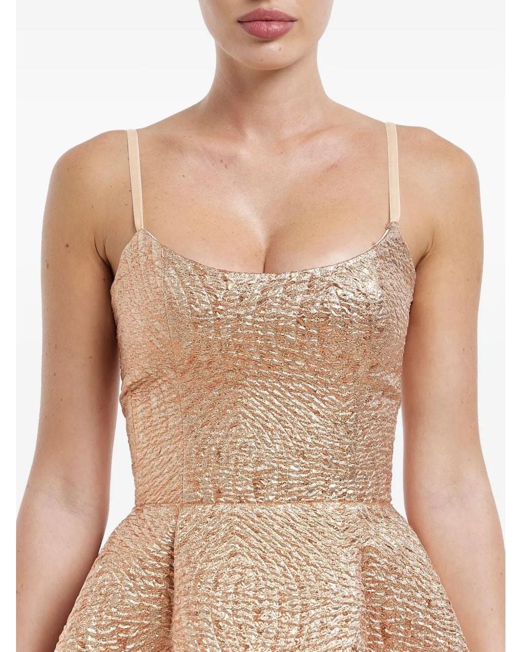 POST MERIDIEM Natural Jacquard Corset-Bustier Midi Dress