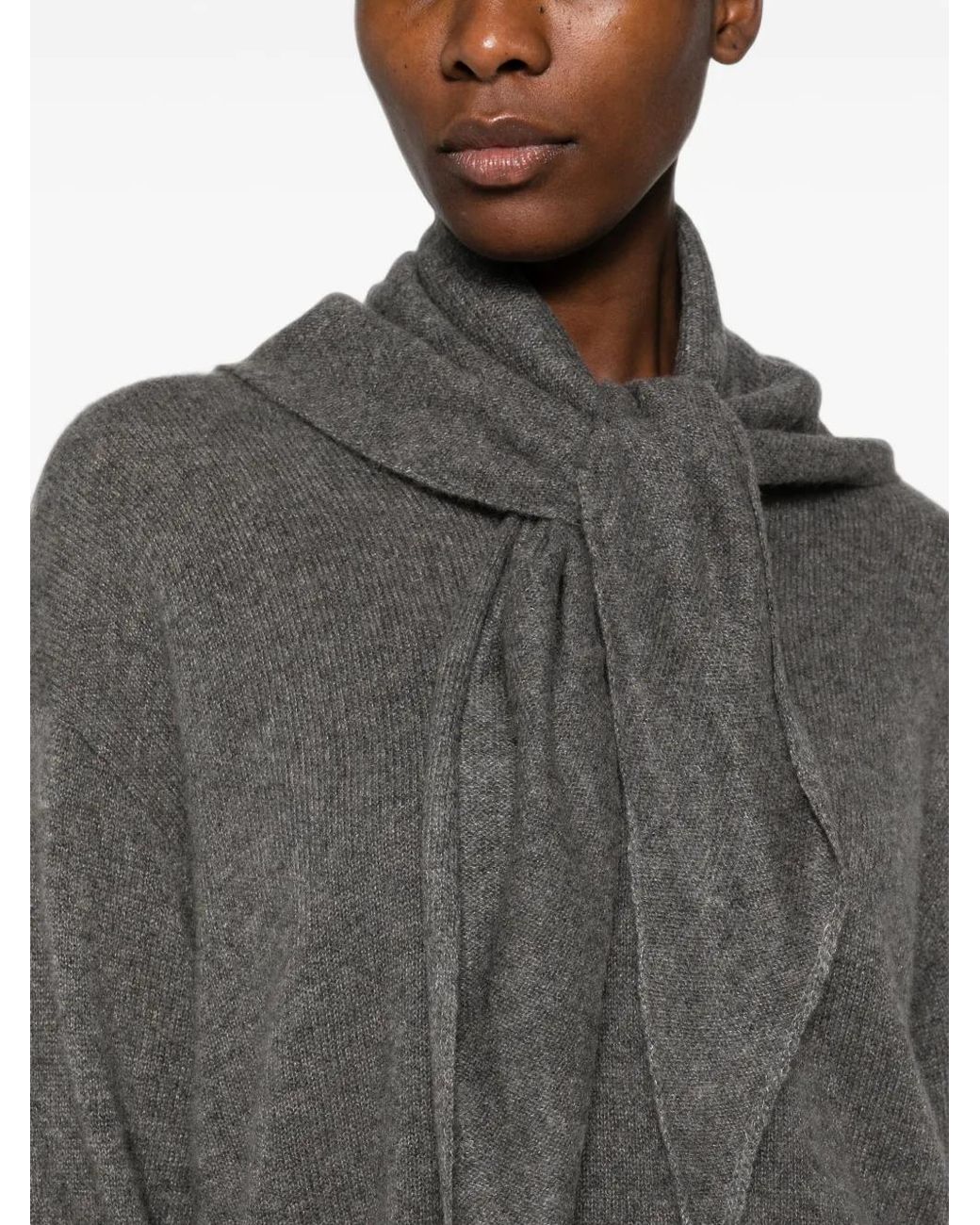 IVORY PARIS Gray Emily Scarf-Detail Sweater