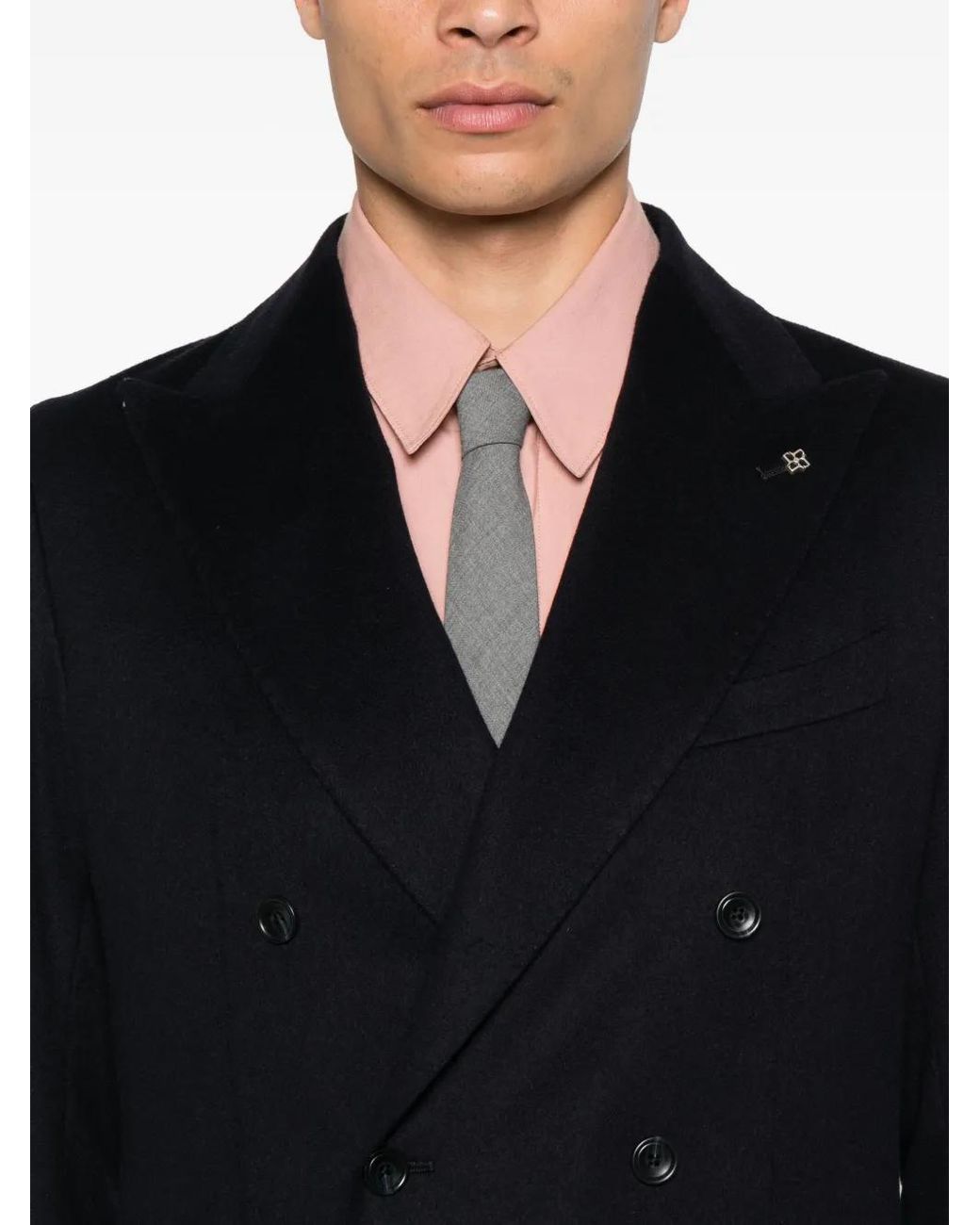 Tagliatore Black Double-Breasted Patch-Pocket Blazer for men