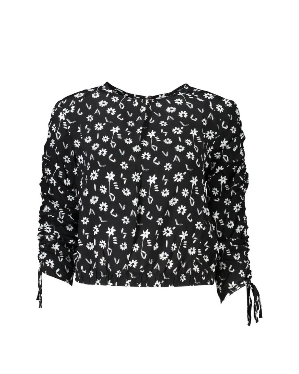 Desigual Black Floral-Print Ruched Blouse