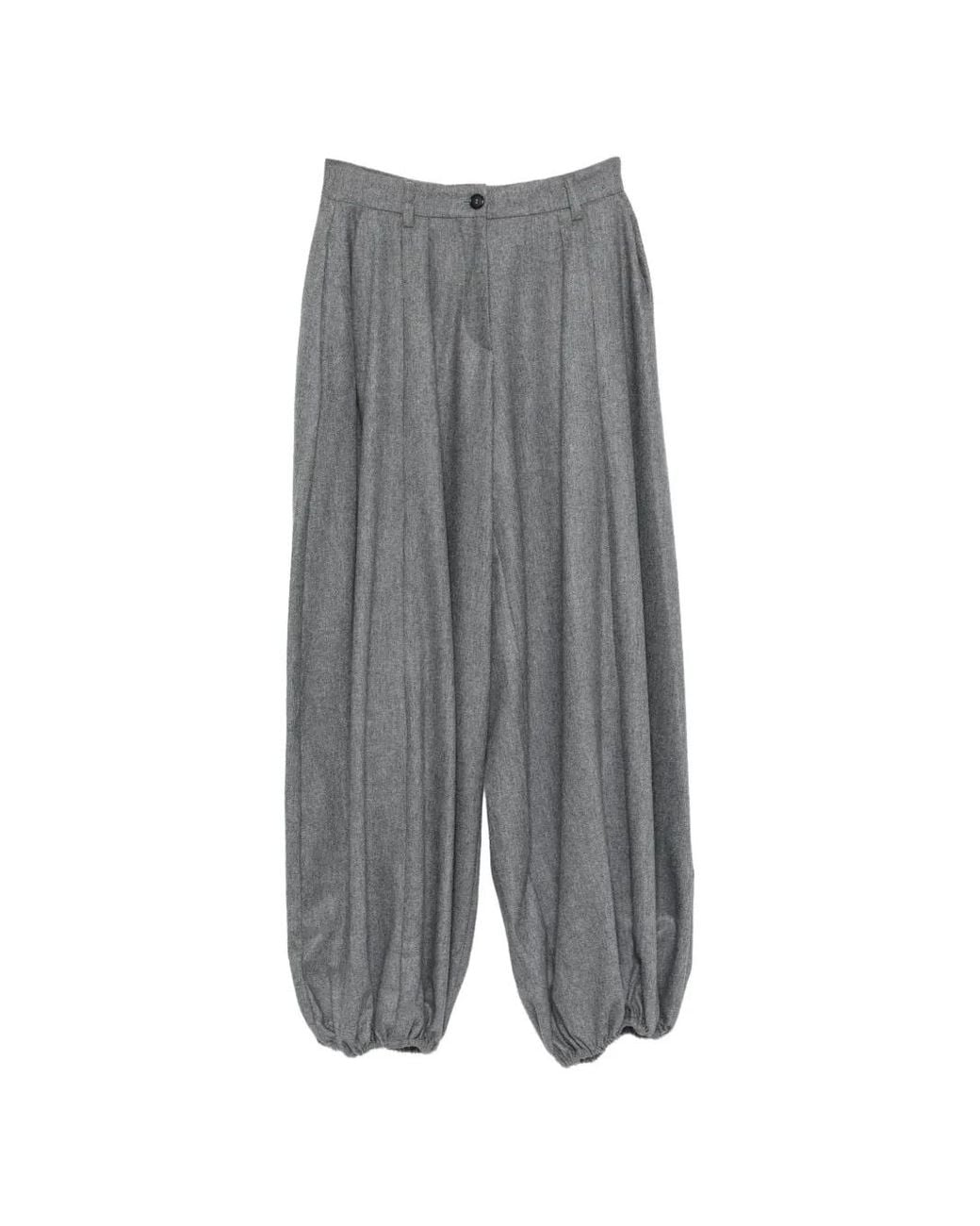 Thelatest Gray Pleated Elasticated-Cuff Trousers