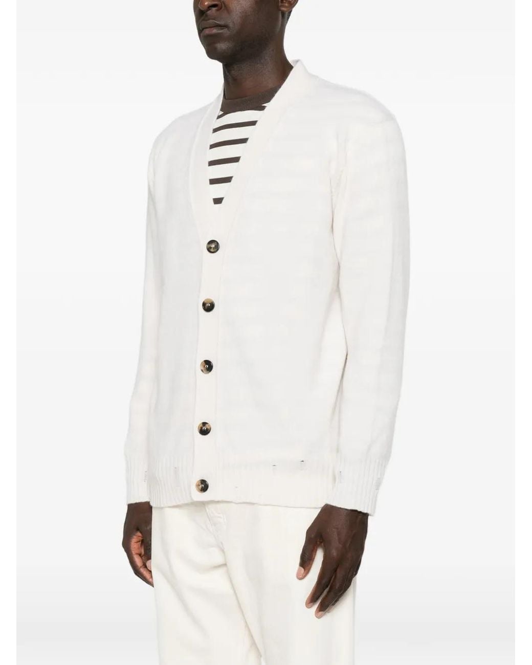 Amaranto White Button-Up Cardigan for men